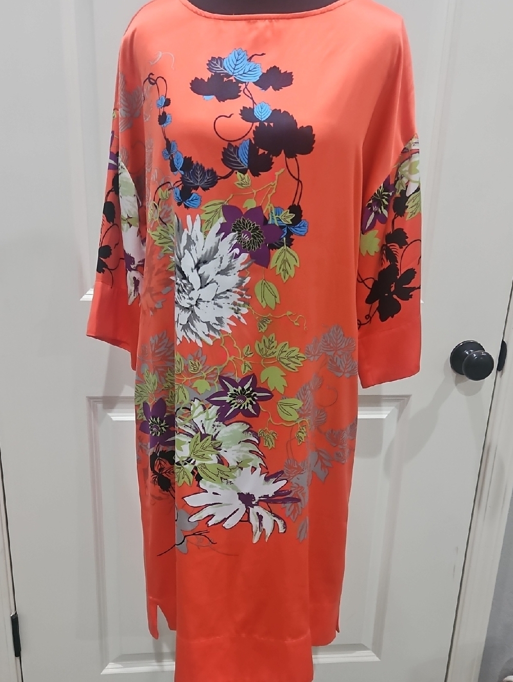 Soft Surroundings Coral Floral Long-Sleeve Shift Dress